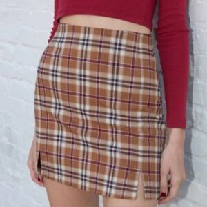 Brandy Melville Cara Mini Skirt, Brown/White Plaid, EUC